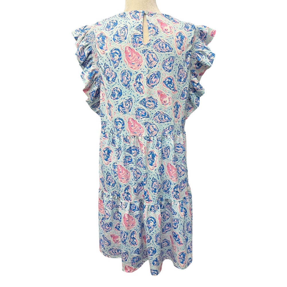 Womens S Tier Dress Abstract Coastal Watercolor Stretch Beachy Resortwear Multi - Picture 3 of 10
